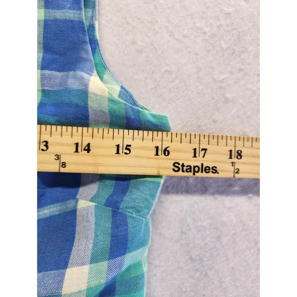 Paraphrase Women Blue Green Plaid Linen Blend Sleeveless Sheath Dress‎ Size 4